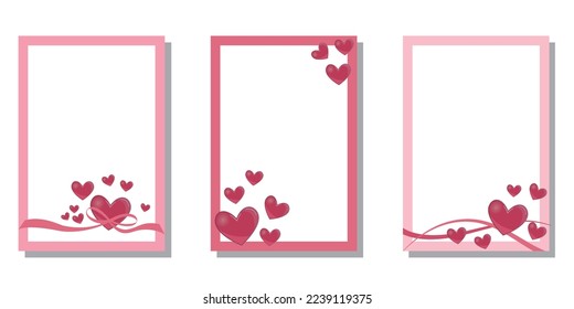 Set of Heart symbol frames. Valentine's day, Mother's day and Wedding day decoration template collection. Vector illustration.
