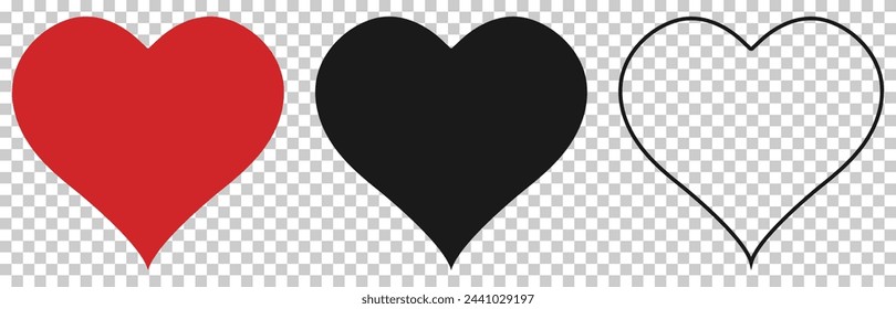 Set of Heart Symbol Icons. Vector illustration isolated on transparent background
