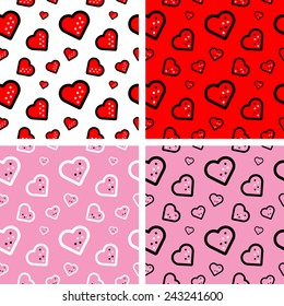 Set of heart symbol seamless vector patterns