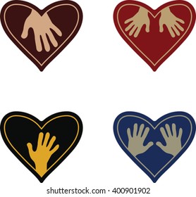 Set of heart symbols with childrens hands