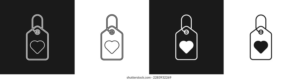 Establecer el icono de la etiqueta Heart aislado en el fondo blanco y negro. Símbolo de amor. Símbolo de San Valentín.  Vector
