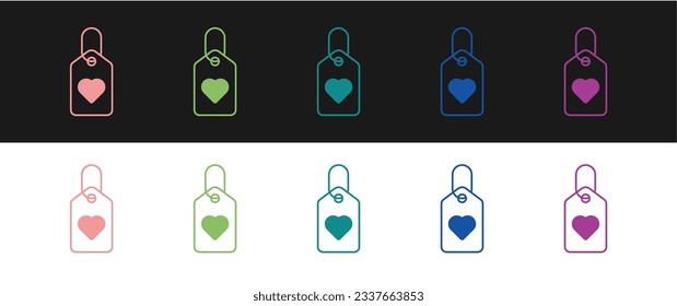 Set Heart tag icon isolated on black and white background. Love symbol. Valentine day symbol.  Vector