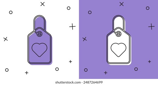 Set Heart tag icon isolated on white and purple background. Love symbol. Valentine day symbol.  Vector