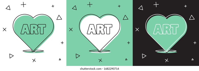 Set Heart with text art icon isolated on white and green, black background.  Vector Illustration