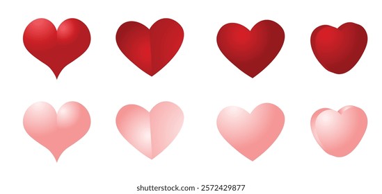 set of heart vector isolated on white for valentine day greeting card