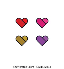 Set of heart vector logo icon design template. Love symbol, medical, healthy, wedding, valentines day.