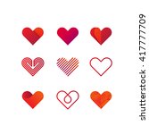 Set of heart vector logo. Line art, gradient and flat design templates