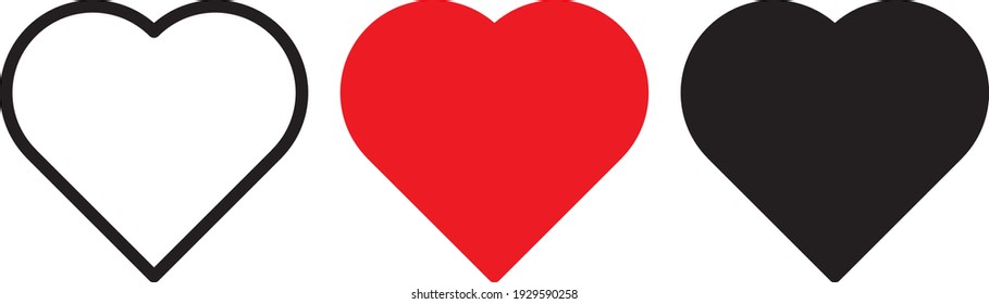 Conjunto de Iconos simples del vector del corazón. Símbolo de amor. Arte gráfico de línea de forma para un momento romántico. Ilustración vectorial.