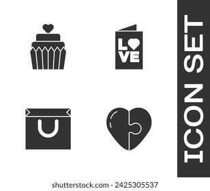 Set Heart, Wedding cake with heart, Shopping bag and Valentines day party flyer icon. Vector