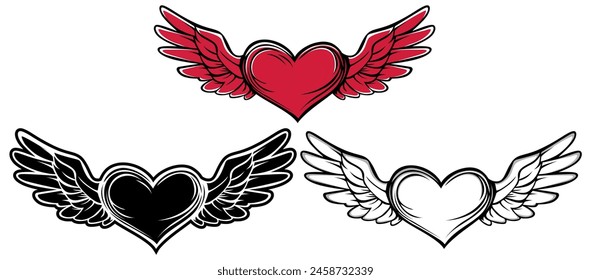 set heart wing fly icon pop art design vector illustration