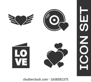 Set Heart, Heart with wings, Valentines day party flyer and Romantic music icon. Vector