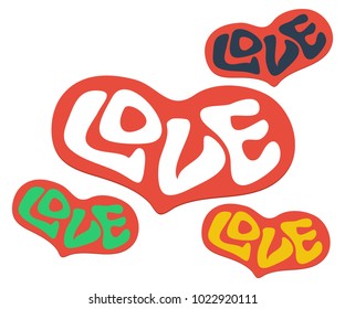 Set of heart. Word Love with heart. Vector Love Heart. Text for t-shirt apparel, print, poster, card design etc
