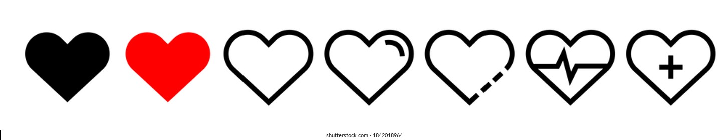 Set of heartbeat icon on isolated background. Symbol cardiogram heart logo in linear style. Vector illustration 