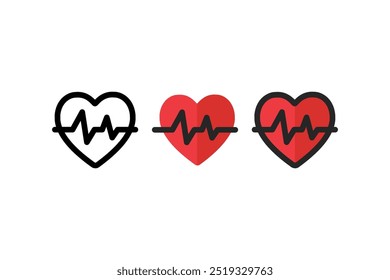 Conjunto de icono de latido del corazón. Ritmo del pulso de la frecuencia cardíaca roja. Conceptos de salud. Diseño de Vector decorativo plano ilustración aislada.