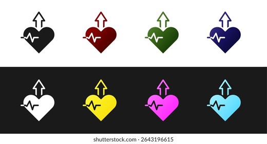 Set Heartbeat increase icon isolated on black and white background. Increased heart rate.  Vector