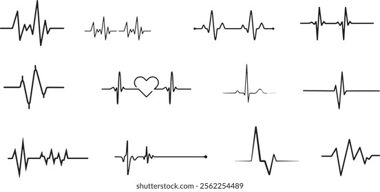 Set of Heartbeat line. Pulse trace. ECG and Cardio symbol on a white background Vector illustration