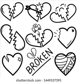 Set Of Heartbreak Doodle.Vector Ilustration.