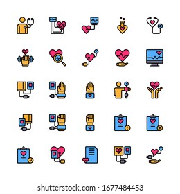 Set of Hearth Test Cardio filled style icon - vector