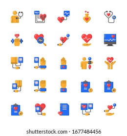 Set of Hearth Test Cardio flat style icon - vector