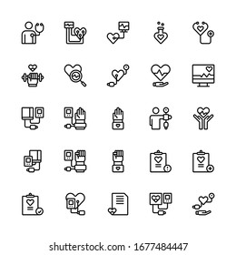 Set Of Hearth Test Cardio Outline Style Icon - Vector