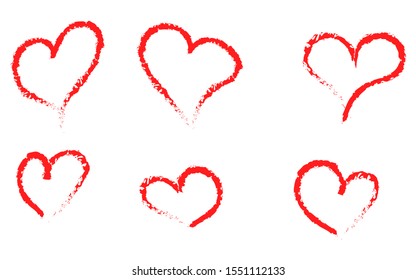 Set of hearts, 6 pieces isolated on a white background. Vector
