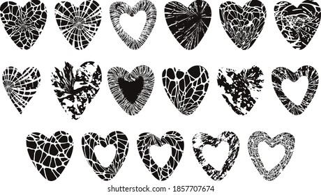 Conjunto de corazones con una textura abstracta de color berry.