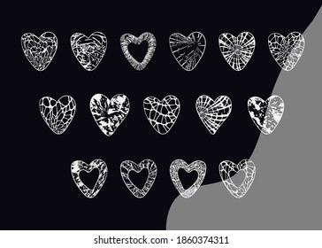 Set of hearts with an abstract texture in white.