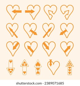 Set of hearts and arrow icons. Vector illustration.