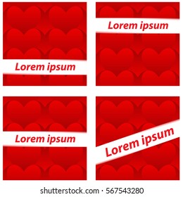 set of hearts behind paper Valentines day card vector background, invitation cards decoration