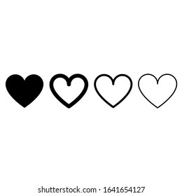 Set of hearts black outline vector icon. Perfect love and likes symbol.
