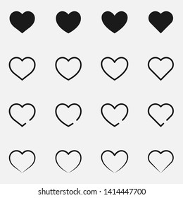 Set of hearts black and white vector icon.