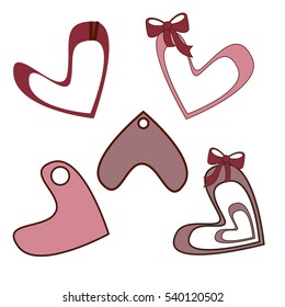 A set of hearts, bows and ribbons. Valentine's day cards. Vector illustration.