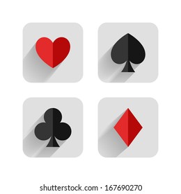 Set of hearts, clubs, spades and diamonds icons, card suit