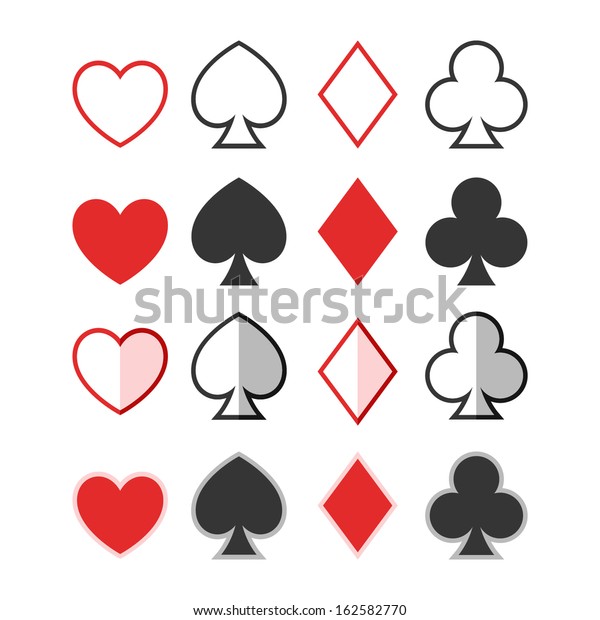 Set of hearts, clubs, spades and diamonds icons,\
card suit