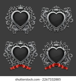 Set of hearts. Coat of arms. Vector illustration.
