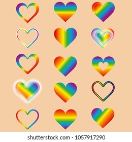 Set of hearts coloring LGBT symbol rainbow vector