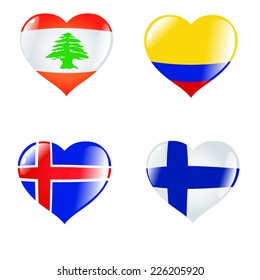 set of hearts in colours of national flags