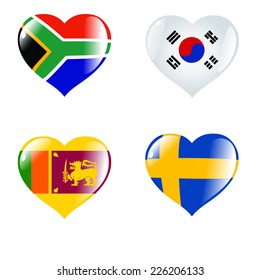 set of hearts in colours of national flags
