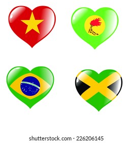 set of hearts in colours of national flags