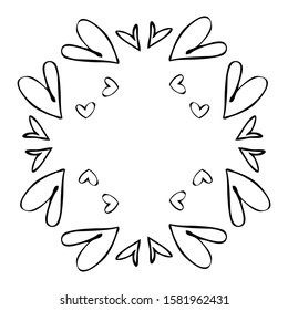 Set of hearts combined in frame. Black on white background.  
