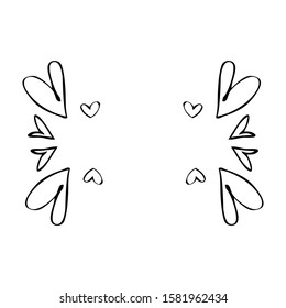 Set of hearts combined in frame. Black on white background.  