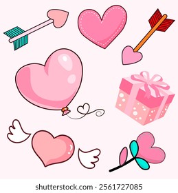 set of hearts with cupid's arrows on a light background