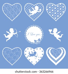 A set of hearts and cupids. Happy Valentine's day.
