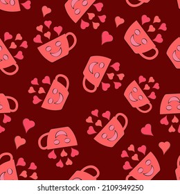 Set of hearts and cups seamless pattern background, ideal for celebrations, holidays, wedding and valentines day.