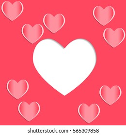 Set of the hearts cut out from pink paper and space for text. Vector Illustration for Valentine's day or wedding design