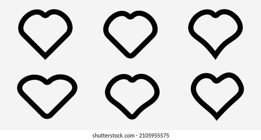 Set of hearts. Decorative design elements . Black silhouette on white background. Vector 