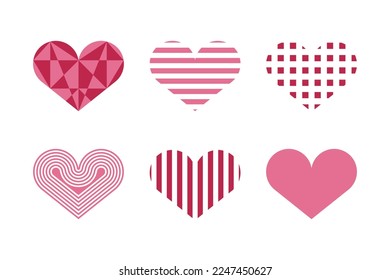 Set of hearts with decorative fill. Valentines Day Card. Vector illustration