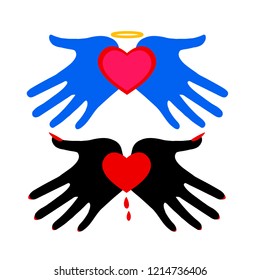 Set of hearts. Demonic heart and a romantic heart. Template for Valentine's day.