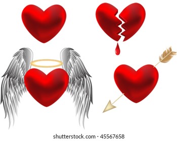 Set of hearts design. All elements and textures are individual objects. Vector illustration scale to any size.
