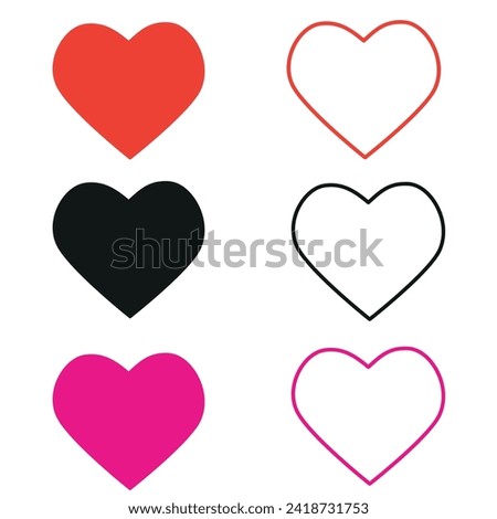 set of hearts of different colors, valentine's day symbol, isolated on a white background, flat vector illustration